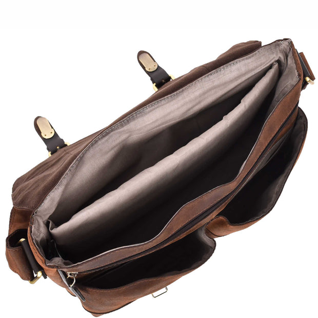 Mens Distressed Leather Satchel Twin Buckle Vintage Brown Messenger Laptop Bag A561-4
