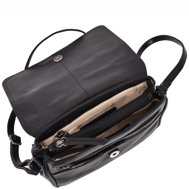 Leather Crossbody Bag Classic Casual Multi Pockets Organiser A202 Black 7