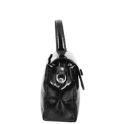 Womens Genuine Leather Small Handbag Glossy Casual Top Handle Crossbody Bag with Turn Lock Oisin Black