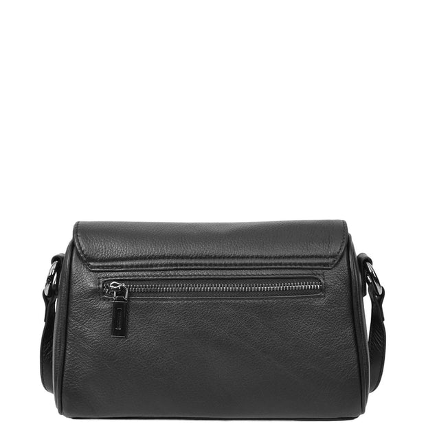Women's Classic Leather Shoulder Bag Flap-over Design with Organiser Crossbody Messenger Edith Black