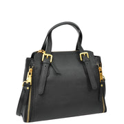 Women's Premium Leather Handbag Gold Hardware Detachable Shoulder Strap Trendy Design Bag Pam Black