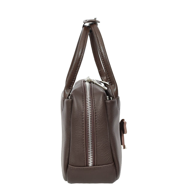 Womens Leather Mini Handbag with Rocking Horse Charm Girls Casual Fashion Tote Lori Brown