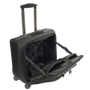 Pilot Case Leather Look 4 Wheeled Cabin Size on Board Travel Business Bag 777 Black