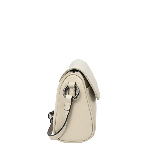 Women's Classic Leather Shoulder Bag Flap-over Design with Organiser Crossbody Messenger Edith Ivory