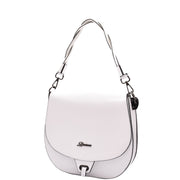 Womens Premium Leather Shoulder Saddle Bag Multi Pocket Handbag A6080 White