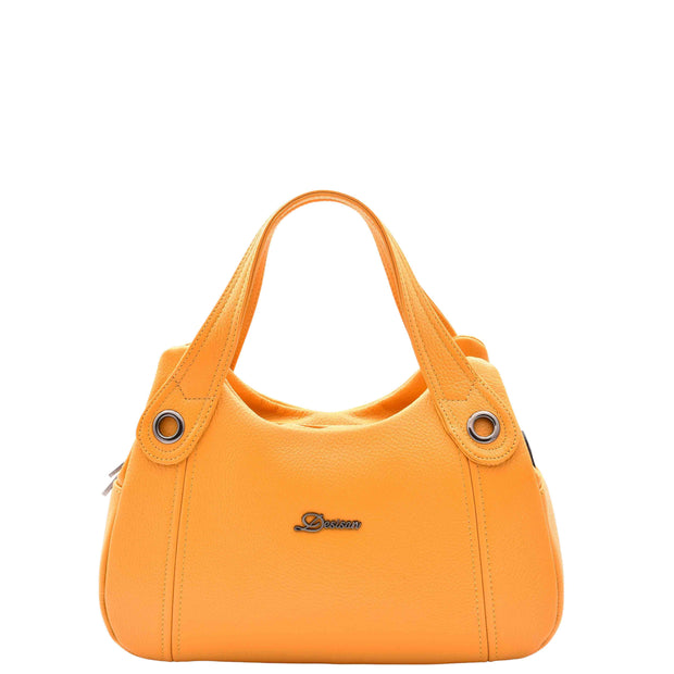 Womens Leather Handbag Twin Zip Top Casual Fashion Tote Grab Bag A850 Yellow