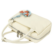 Womens Leather Mini Handbag with Rocking Horse Charm Girls Casual Fashion Tote Lori White