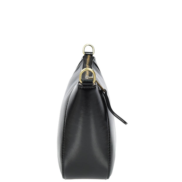 Womens Genuine Leather Cross Body Bag Small Zip Top Sling Handbag Liv Black