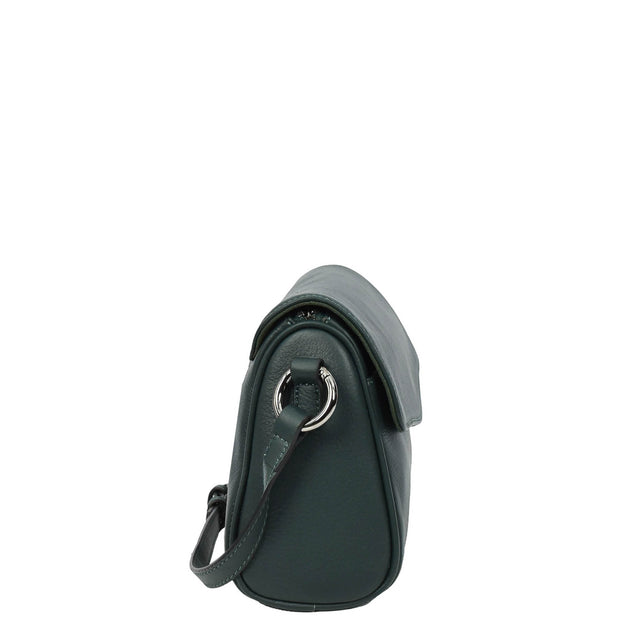 Women's Classic Leather Shoulder Bag Flap-over Design with Organiser Crossbody Messenger Edith Green
