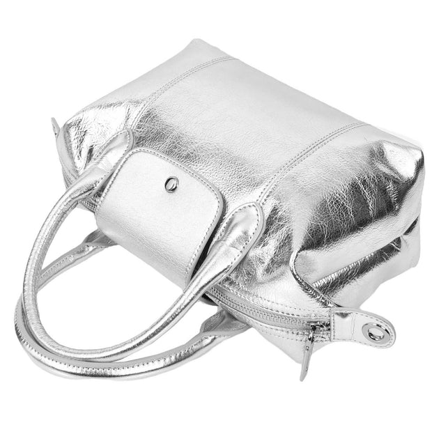 Womens Genuine Leather Top-Handle Bag Tote Style Casual Outgoing Fashion Handbag Amy Silver
