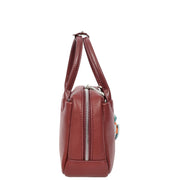 Womens Leather Mini Handbag with Rocking Horse Charm Girls Casual Fashion Tote Lori Burgundy