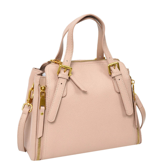 Women's Premium Leather Handbag Gold Hardware Detachable Shoulder Strap Trendy Design Bag Pam Pink