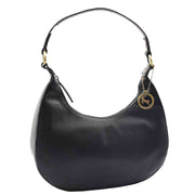 Classic Shoulder Hobo Real Leather Zip Bag GEMMA Black 6