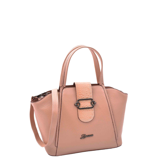 Womens Real Leather Handbag Croc Trim Casual Outgoing Fashion Tote Bag A6058 Rose