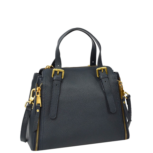 Women's Premium Leather Handbag Gold Hardware Detachable Shoulder Strap Trendy Design Bag Pam Navy