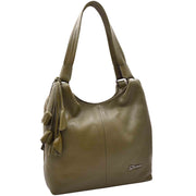 Womens Leather Shoulder Bag Large Hobo Casual Outgoing Multi Pockets Handbag A71 Olive