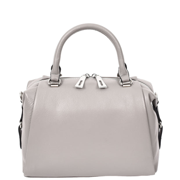 Women Real Leather Handbag Small Casual Outgoing Style Grab Handles A393 Grey-5