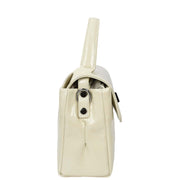 Womens Genuine Leather Small Handbag Glossy Casual Top Handle Crossbody Bag with Turn Lock Oisin White