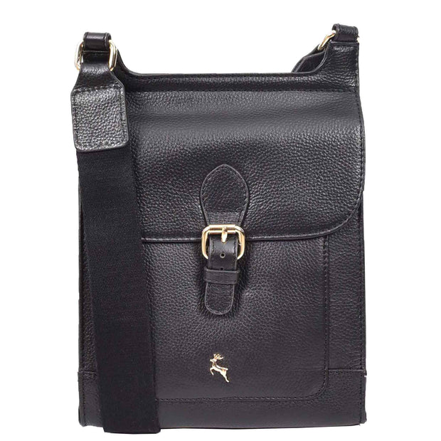 Real Leather Crossbody Bag Women's Casual Style Messenger Xela Black 7