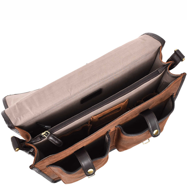 Mens Brown Leather Briefcase Vintage Style Distressed Texture Business Bag Ash-4