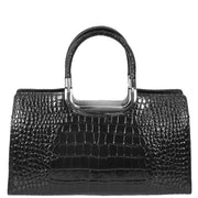 Womens Leather Handbag Croc-Print Casual Fashion Top Handle Tote Bag A880 Black-4