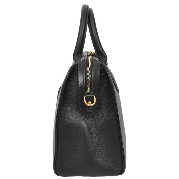 Womens Leather Handbag Large Tote with Shoulder Strap Casual Style Thea Black