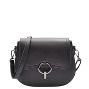 Womens Exclusive Leather Saddle Bag Small Casual Crossbody Fashion Handbag A2063 Black