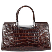 Womens Leather Handbag Croc-Print Casual Fashion Top Handle Tote Bag A880 Brown-4