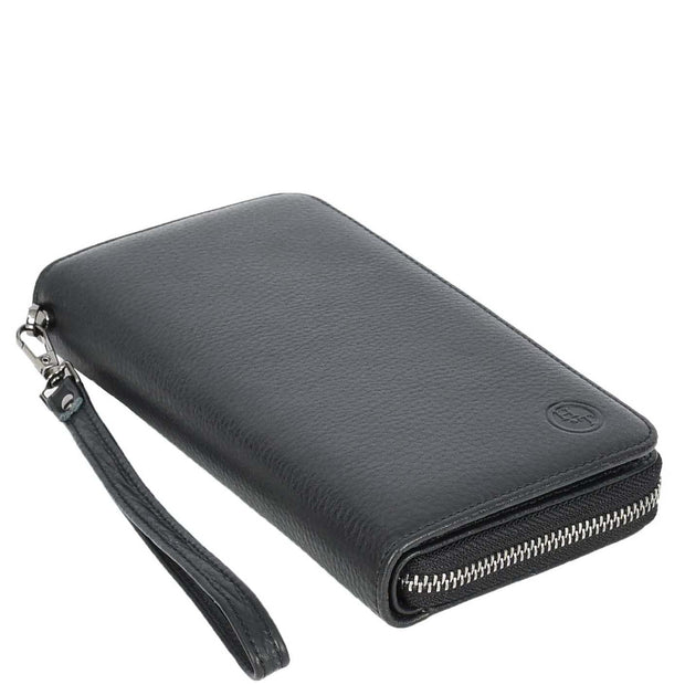 Leather Long Evelope Clutch Purse with Multi- Compartments Card Cash ID Card Travel Wallet A211 Black