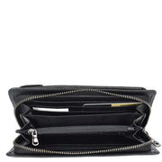 Real Leather Large Capacity Clutch Purse Zip Around Mobile Cards Glasses Organiser Travel Wallet A196 Black
