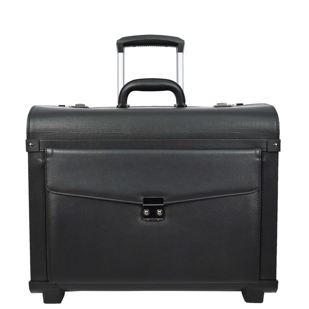 2 Wheeled Pilot Case Faux Leather Business Flight Travel Briefcase Cabin Bag Vega Black