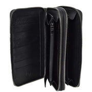 Real Leather Clutch Dual Zipper Large Size Lockable Purse Organiser Travel Wallet A213 Black
