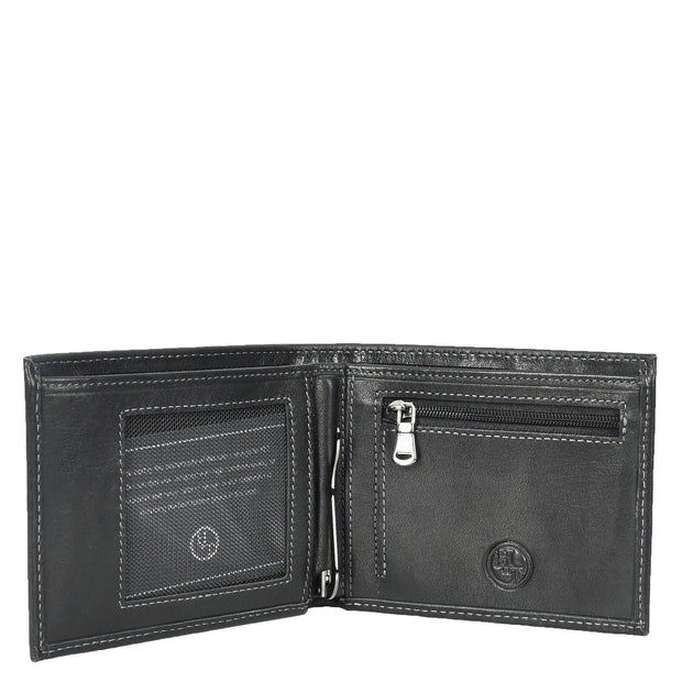 Premium Leather Mens Bi-Fold Slim Wallet Coins Money Clip Holder Style A208 Black