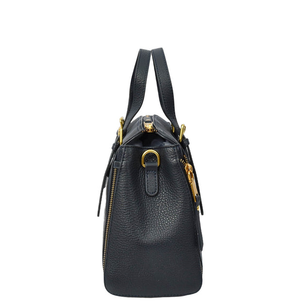 Women's Premium Leather Handbag Gold Hardware Detachable Shoulder Strap Trendy Design Bag Pam Navy