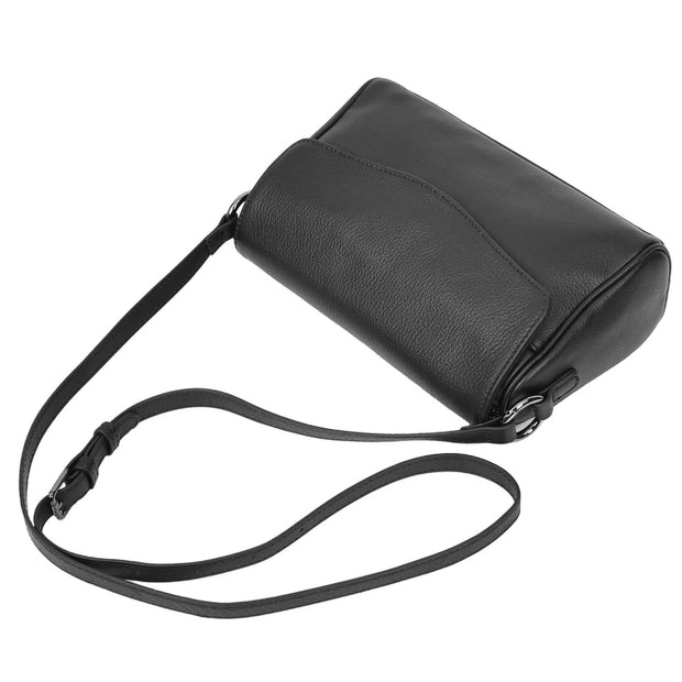Women's Classic Leather Shoulder Bag Flap-over Design with Organiser Crossbody Messenger Edith Black