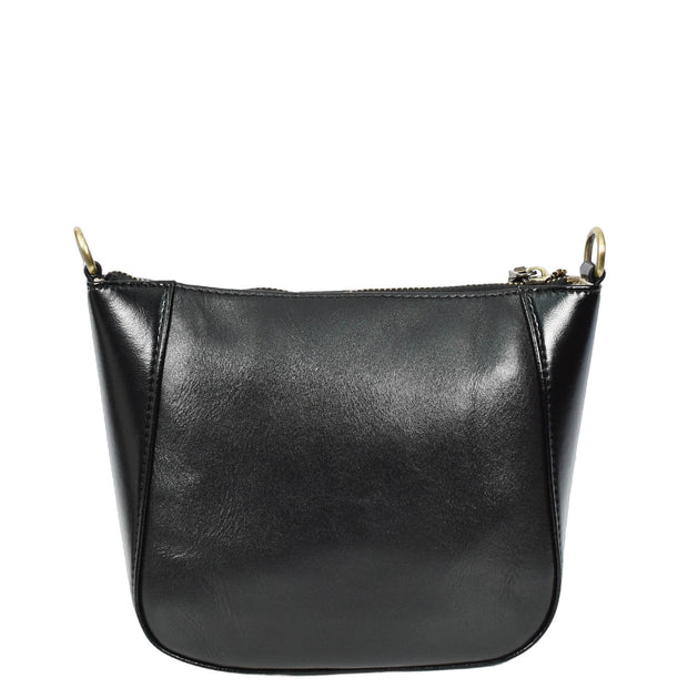 Womens Genuine Leather Cross Body Bag Small Zip Top Sling Handbag Liv Black