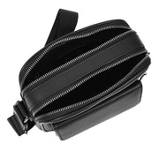Mens Real Leather Messenger Bag Medium Size Travel Crossbody Multiple Zip Pockets Organiser A1371 Black