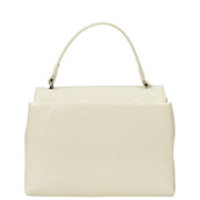Womens Genuine Leather Small Handbag Glossy Casual Top Handle Crossbody Bag with Turn Lock Oisin White