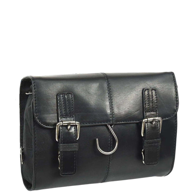 Mens Leather Wash Bag Hanging Cosmetics Toiletry Shaving Kit Travel Bag