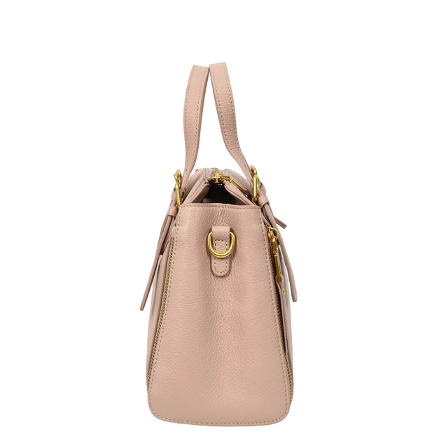 Women's Premium Leather Handbag Gold Hardware Detachable Shoulder Strap Trendy Design Bag Pam Pink