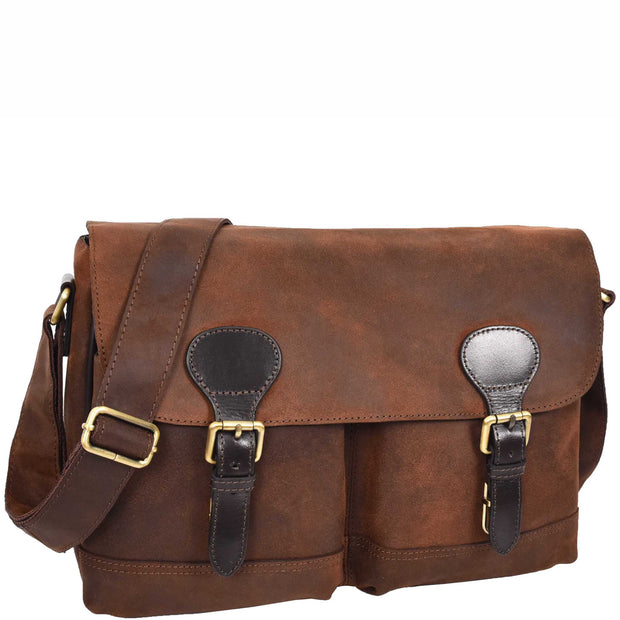 Mens Distressed Leather Satchel Twin Buckle Vintage Brown Messenger Laptop Bag A561=9