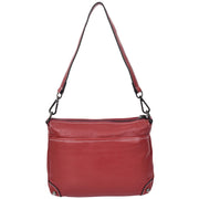 Womens Leather Shoulder Bag Classic Multiple Zip Pockets Handbag A188 Red-2