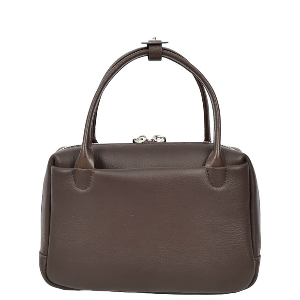 Womens Leather Mini Handbag with Rocking Horse Charm Girls Casual Fashion Tote Lori Brown
