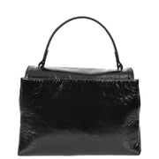 Womens Genuine Leather Small Handbag Glossy Casual Top Handle Crossbody Bag with Turn Lock Oisin Black