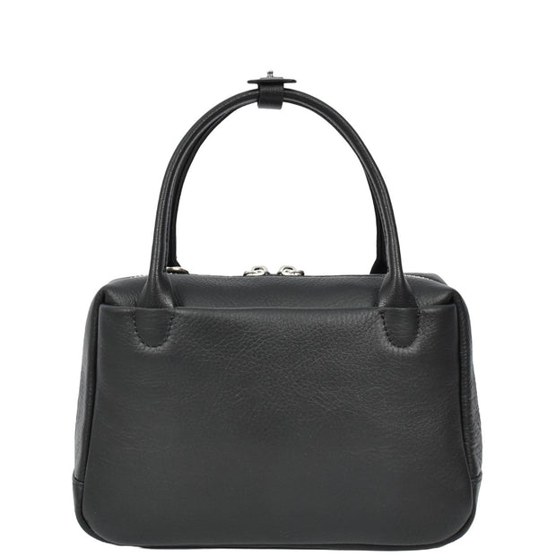 Womens Leather Mini Handbag with Rocking Horse Charm Girls Casual Fashion Tote Lori Black