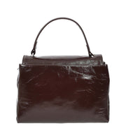 Womens Genuine Leather Small Handbag Glossy Casual Top Handle Crossbody Bag with Turn Lock Oisin Brown