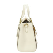 Women's Premium Leather Handbag Gold Hardware Detachable Shoulder Strap Trendy Design Bag Pam White