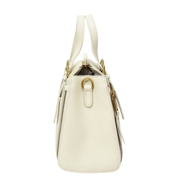 Women's Premium Leather Handbag Gold Hardware Detachable Shoulder Strap Trendy Design Bag Pam White