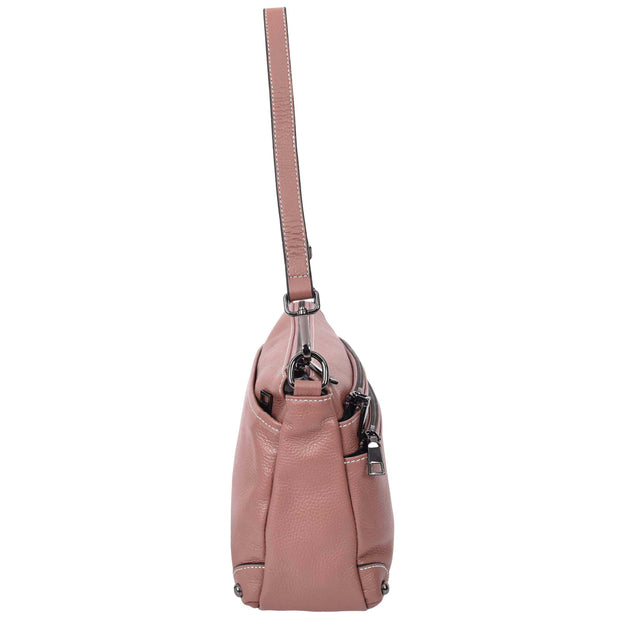 Womens Leather Shoulder Bag Classic Multiple Zip Pockets Handbag A188 Rose-3