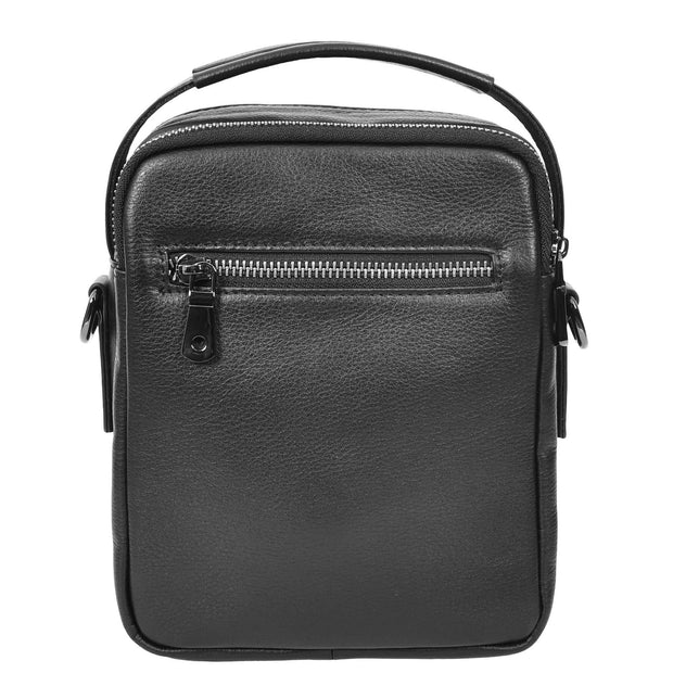 Mens Real Leather Multiple Zip Pockets Messenger Bag Black A1 Fashion Goods